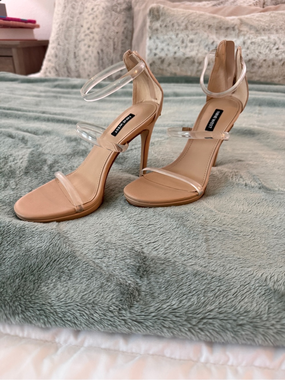 Nine West Nude Clear-Strap Stiletto Sandals